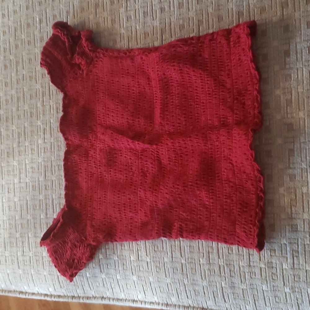 Hollister, waffle like stretch tube top with cap sleeve, scoop neck, red, size S